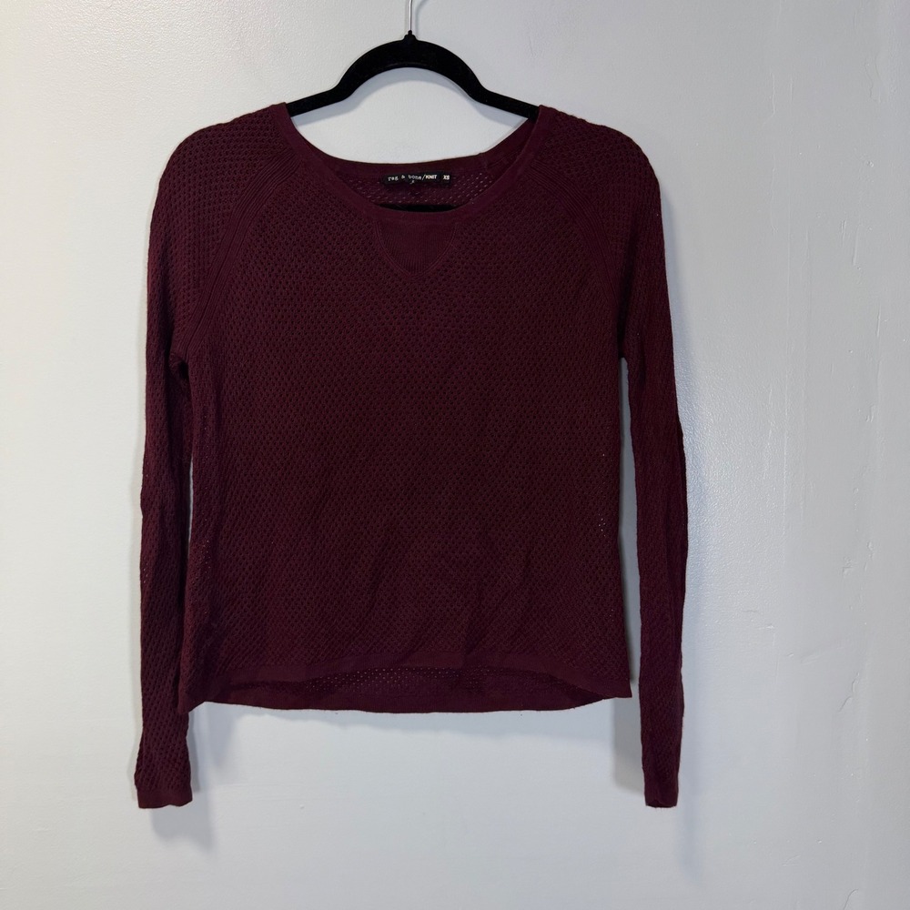 Rag & Bone Knit Womens XS Burgundy Spun Rayon Open Weave Pullover Sweater